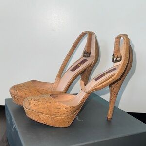 7 For All Mankind Minty Cork Tan Heels
